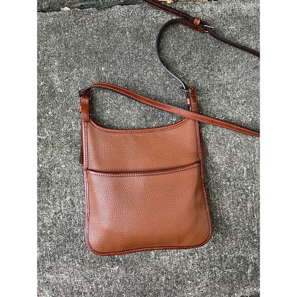 Dooney & Bourke Pebble Grain Crossbody Brown Tan Shoulder Bag | Red Interior - Picture 2 of 12